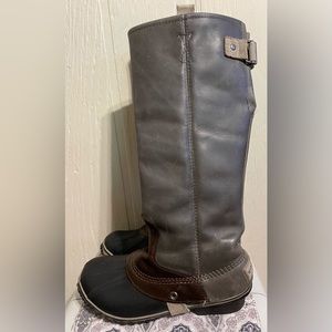 Sorel Womens 8 Slimpack Riding Duck Gray Leather Tall Equestrian Rain Snow Boots
